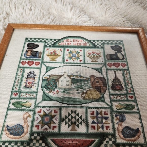 Vintage cross stitch bless our home framed picture - Picture 2 of 5